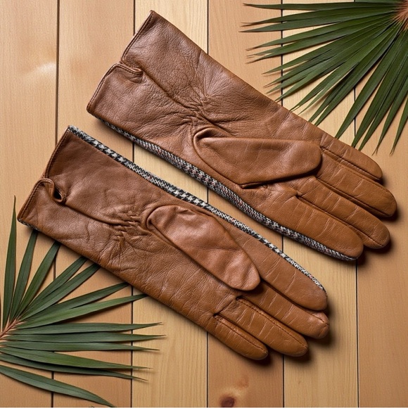 MERONA Plaid Tweed & Genuine Leather Gloves – Size S/M - Picture 2 of 7
